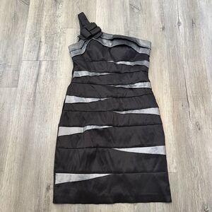 Scarlett One Shoulder Cocktail Dress Black And Silver Sleeveless Sz 8